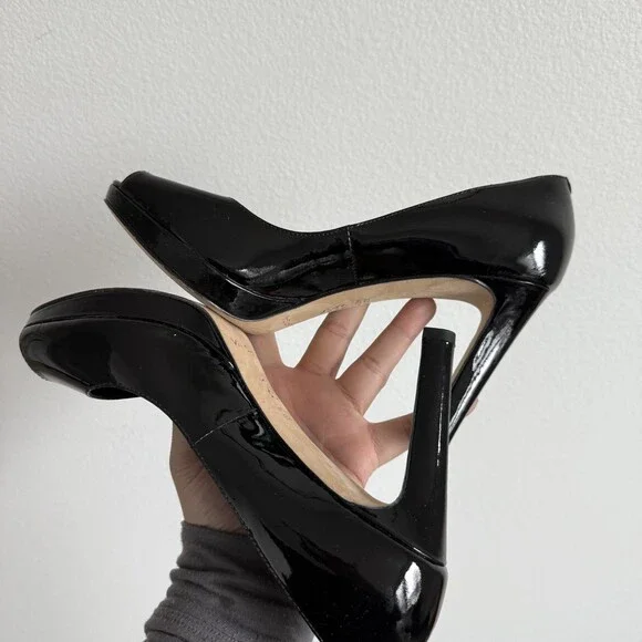 Via Spiga Patent Leather Peep Toe Platform Pumps Office Siren Power Dressing 7.5 - Picture 7 of 8